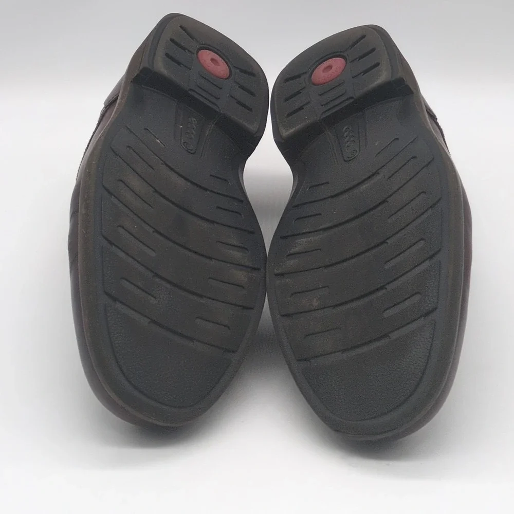 Ecco Shoes Mens Brown EUR 44 Leather Loafers Elastic Insets‎ Walking Comfort